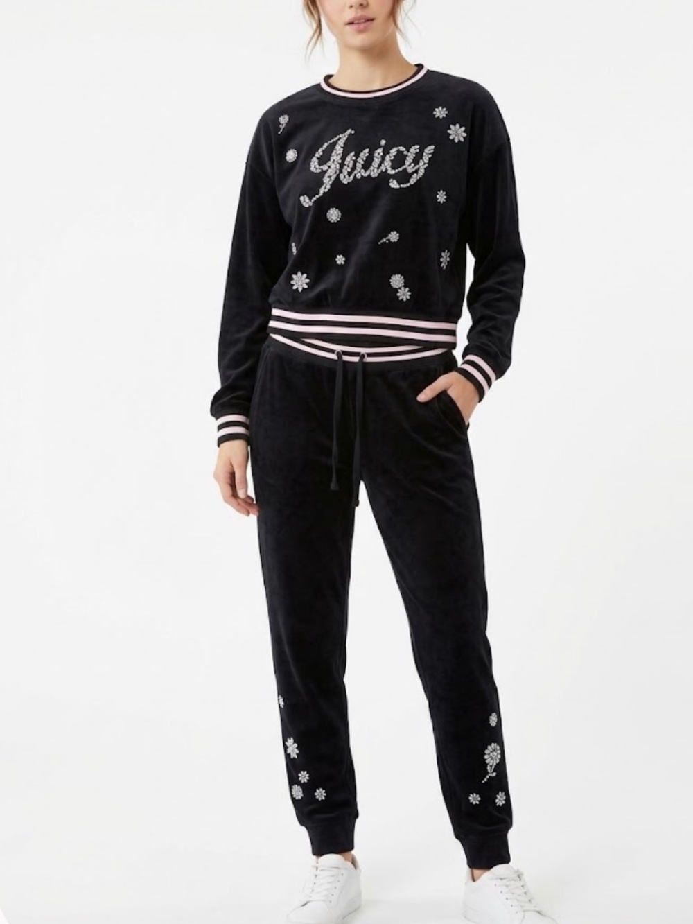 Juicy Couture Black Label Crystals Garden Y2K Velour Tracksuit